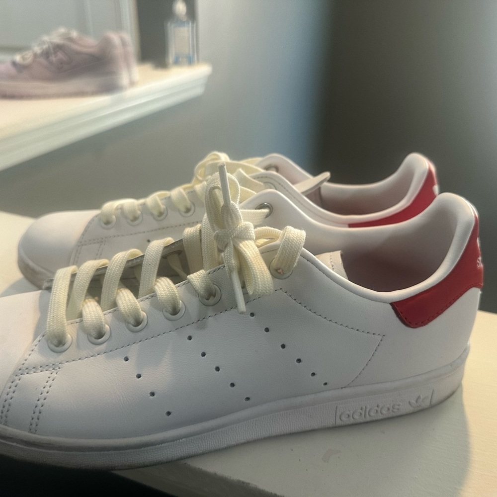 Adidas White Sneakers with Red Accents